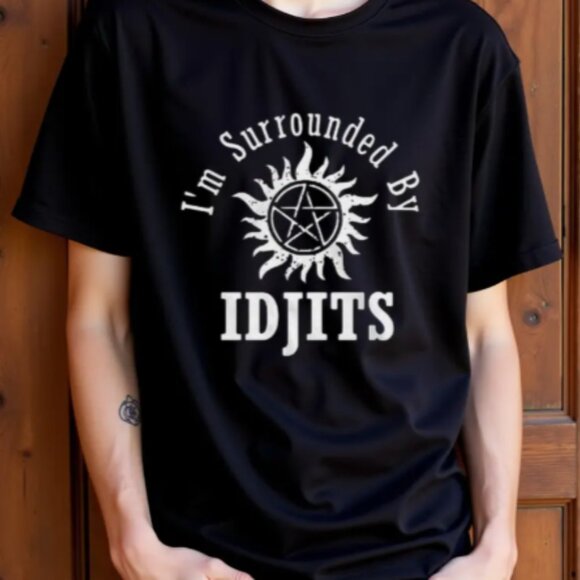 Idjits Text I'm Surrounded by Idjits Black Tee Supernatural NWT - Picture 2 of 4